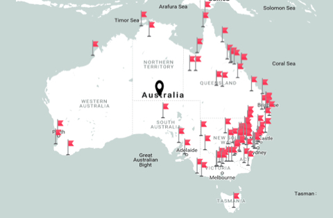 Map of Kooler Ice machine locations across Australia